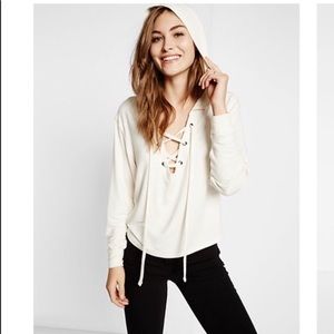 Express One Eleven White/Cream Hoodie Sz M